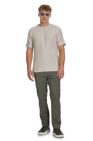 Ekru Regular Fit Bisiklet Yaka Basic Tişört | XL