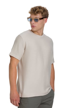 Ekru Regular Fit Bisiklet Yaka Basic Tişört | XL