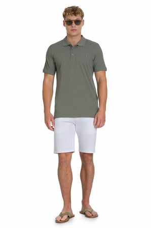 Zeytin Yeşili Regular Fit 100% Pamuklu Polo Yaka Tişört | S