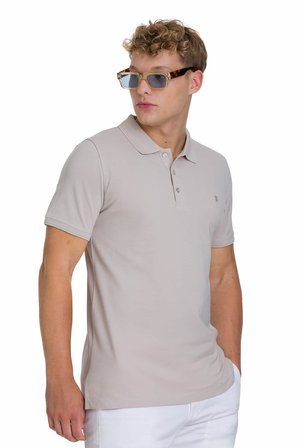 Ekru Regular Fit 100% Pamuklu Polo Yaka Tişört | M