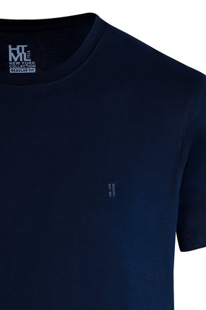 Lacivert Regular Fit Bisiklet Yaka Pamuklu Tişört | S