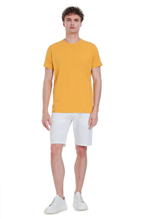 Sarı Regular Fit Bisiklet Yaka Pamuklu Tişört | M