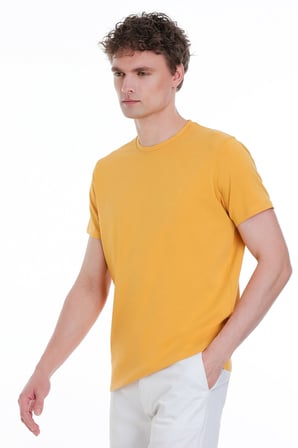Sarı Regular Fit Bisiklet Yaka Pamuklu Tişört | S