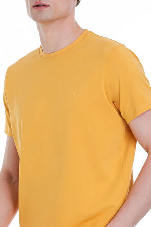 Sarı Regular Fit Bisiklet Yaka Pamuklu Tişört | XL