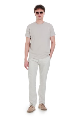 Ekru Regular Fit Bisiklet Yaka Pamuklu Tişört | XL