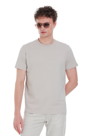Ekru Regular Fit Bisiklet Yaka Pamuklu Tişört | XL