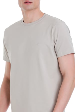 Ekru Regular Fit Bisiklet Yaka Pamuklu Tişört | XL