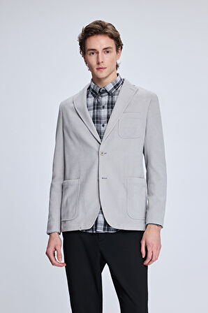Gri Comfort Fit Desenli Mono Yaka Klasik Ceket | 46
