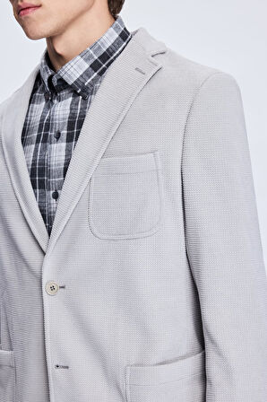 Gri Comfort Fit Desenli Mono Yaka Klasik Ceket | 46