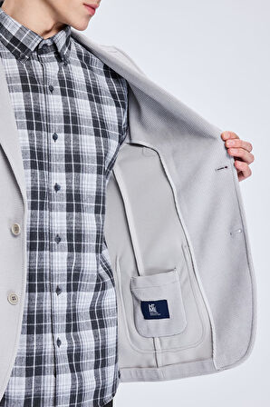 Gri Comfort Fit Desenli Mono Yaka Klasik Ceket | 48