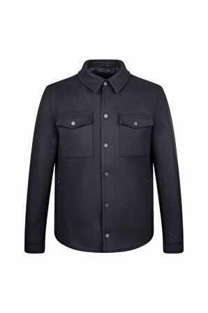 Lacivert Regular Fit Bebe Yaka Yünlü Kaşe Mont | XL