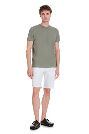 Zeytin Yeşili Regular Fit 100% Pamuk Bisiklet Yaka Tişört | S