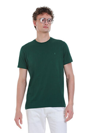 Yeşil Regular Fit 100% Pamuk Bisiklet Yaka Tişört | 3XL