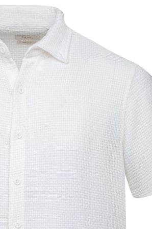 Beyaz Comfort Fit Düğmeli Yaka 100% Pamuk Kısa Kollu Casual Gömlek | M