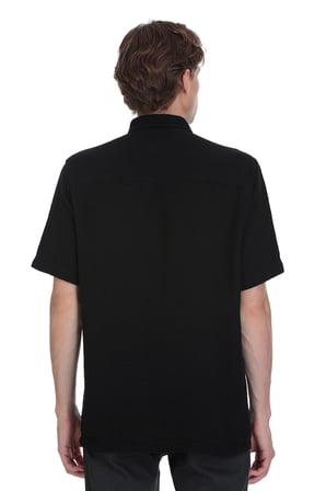 Siyah Comfort Fit Düğmeli Yaka 100% Pamuk Kısa Kollu Casual Gömlek | L