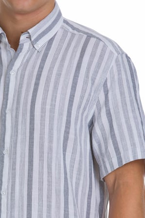 Gri Comfort Fit 100% Pamuk Düğmeli Yaka Kısa Kollu Pamuk Gömlek | L