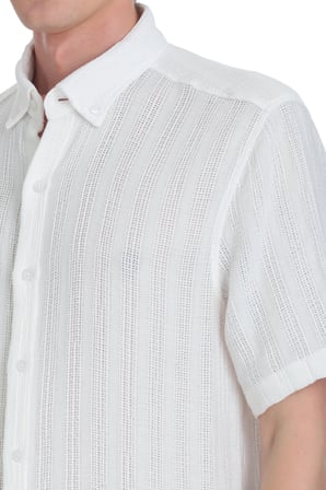 Beyaz Comfort Fit Düğmeli Yaka Kısa Kollu Pamuk Gömlek | M