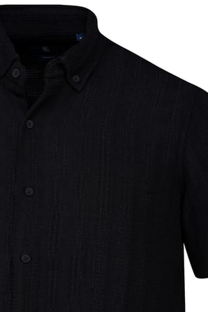 Siyah Comfort Fit Çizgili Düğmeli Yaka 100% Pamuk Kısa Kollu Casual Gömlek | M