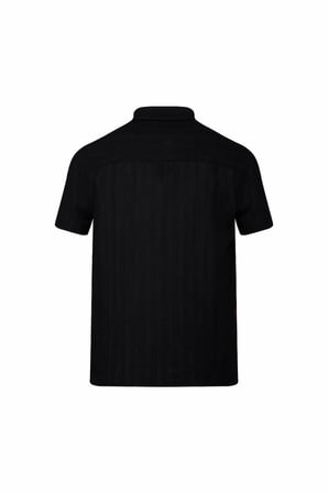 Siyah Comfort Fit Çizgili Düğmeli Yaka 100% Pamuk Kısa Kollu Casual Gömlek | M
