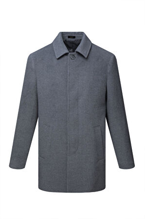 Gri Regular Fit Bebe Yaka Yünlü Kaşe Palto | XL