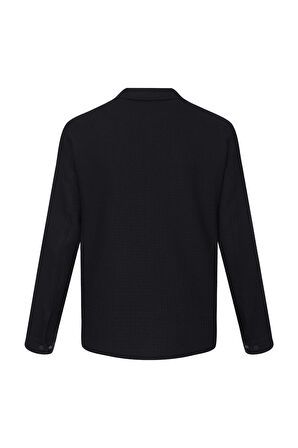 Siyah Regular Fit Hakim Yaka Yünlü Kaşe Mont | L