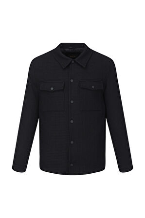 Siyah Regular Fit Hakim Yaka Yünlü Kaşe Mont | XL