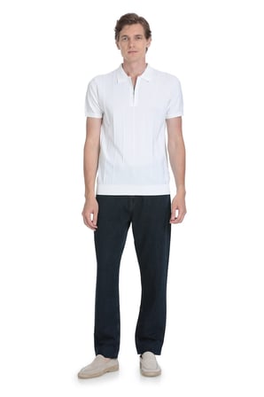 Beyaz Regular Fit Polo Yaka Rayon Tişört | XL