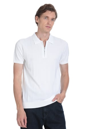 Beyaz Regular Fit Polo Yaka Rayon Tişört | XL