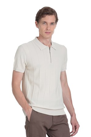 Ekru Regular Fit Polo Yaka Rayon Tişört | XL