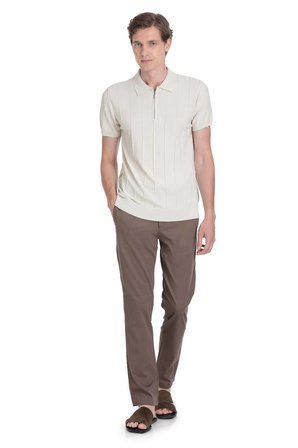 Ekru Regular Fit Polo Yaka Rayon Tişört | XL