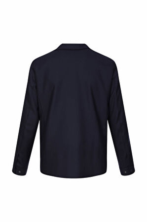 Lacivert Regular Fit Hakim Yaka Yünlü Kaşe Mont | S