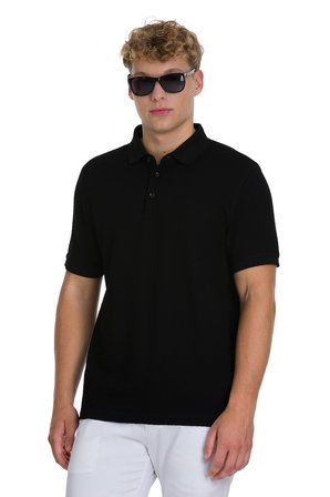 Siyah Regular Fit 100% Pamuk Polo Yaka  Merserize Tişört | S
