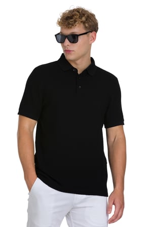 Siyah Regular Fit 100% Pamuk Polo Yaka  Merserize Tişört | S