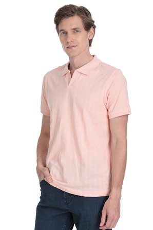 Pembe Regular Fit Apaş Yaka Pamuklu Tişört | L