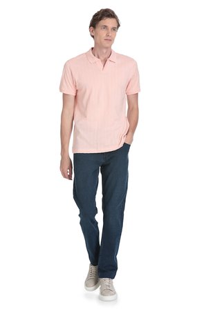 Pembe Regular Fit Apaş Yaka Pamuklu Tişört | L