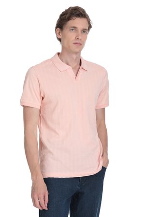 Pembe Regular Fit Apaş Yaka Pamuklu Tişört | L