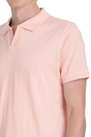 Pembe Regular Fit Apaş Yaka Pamuklu Tişört | L