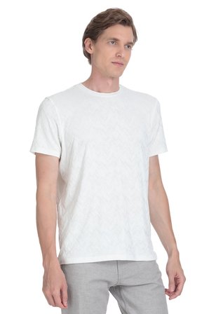 Beyaz Regular Fit Bisiklet Yaka Tişört | M