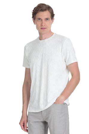 Beyaz Regular Fit Bisiklet Yaka Tişört | M