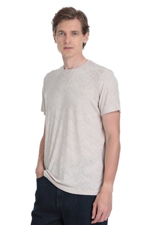 Ekru Regular Fit Bisiklet Yaka Tişört | XL