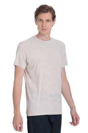 Ekru Regular Fit Bisiklet Yaka Tişört | XL