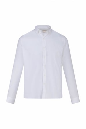 Beyaz Comfort Fit 100% Keten Düğmeli Yaka Uzun Kollu Keten Gömlek | XL