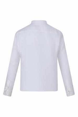 Beyaz Comfort Fit 100% Keten Düğmeli Yaka Uzun Kollu Keten Gömlek | XL