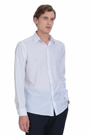 Beyaz Comfort Fit Slim Yaka Uzun Kollu Casual Gömlek | XS