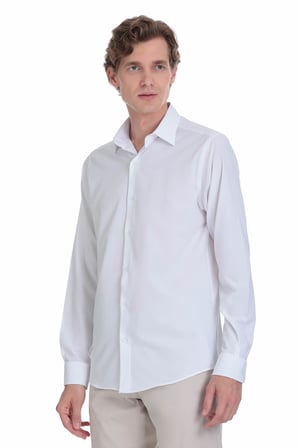 Beyaz Comfort Fit Slim Yaka Uzun Kollu Casual Gömlek | XS
