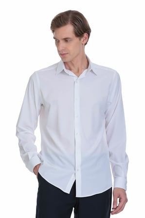 Beyaz Comfort Fit Slim Yaka Uzun Kollu Casual Gömlek | XS