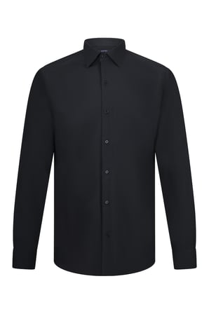 Siyah Comfort Fit Slim Yaka Uzun Kollu Gömlek | S