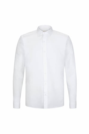 Beyaz Comfort Fit 100% Pamuk Slim Yaka Uzun Kollu Spor Gömlek | XL