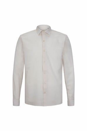 Ekru Comfort Fit 100% Pamuk Slim Yaka Uzun Kollu Spor Gömlek | M