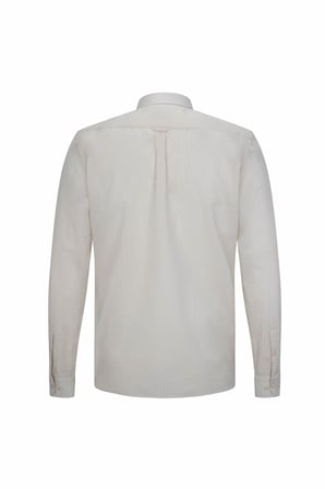 Ekru Comfort Fit 100% Pamuk Slim Yaka Uzun Kollu Spor Gömlek | M